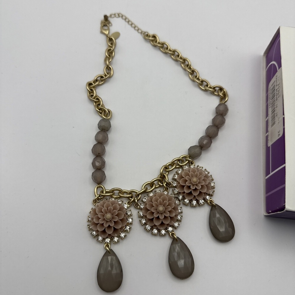 Stunning Lia Sophia 'Exotic Bloom' Necklace in Blush rose & Smoky Grey